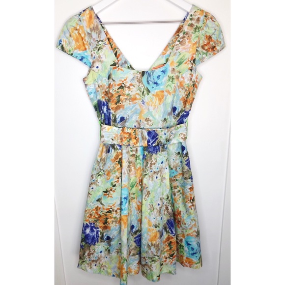 Sinequanone Dresses & Skirts - Sinequanone Green Blue Floral Belted Party Dress